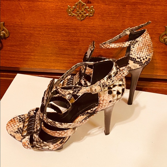 BCBG heels snake skin look with bejeweled front - Picture 3 of 5